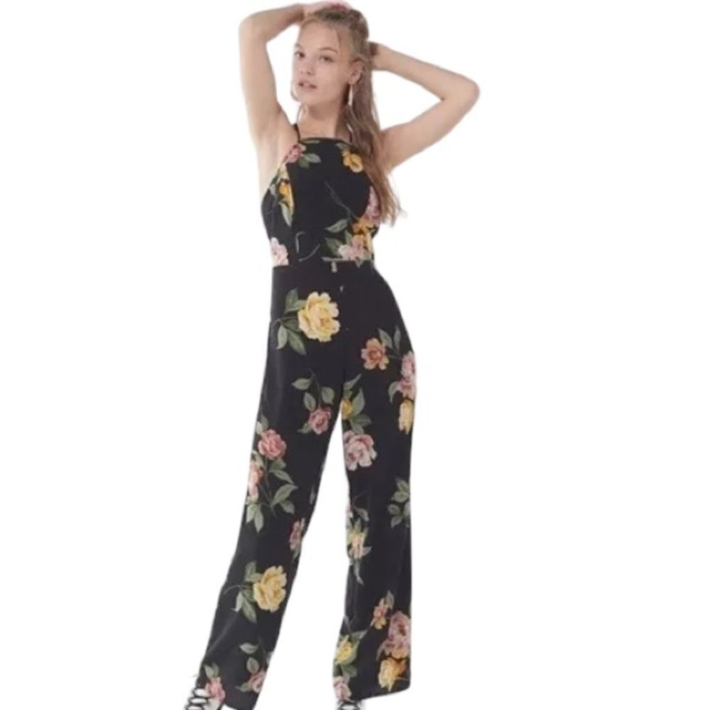 UO Floral Strappy Halter Jumpsuit